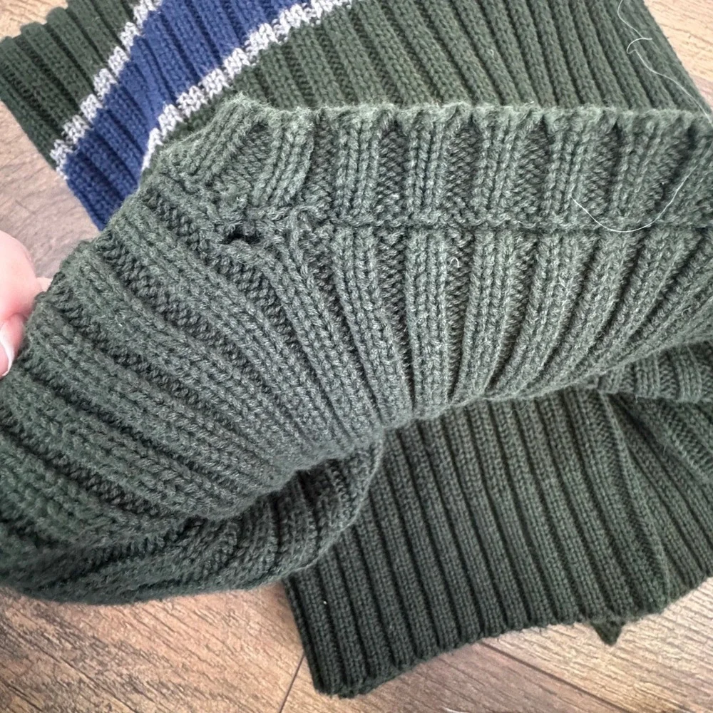 Vintage J. Crew Mens Ribbed Sweater Green Blue Stripe Size M‎